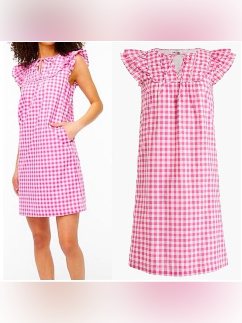 J. Crew Gingham Flutter Sleeve Dress